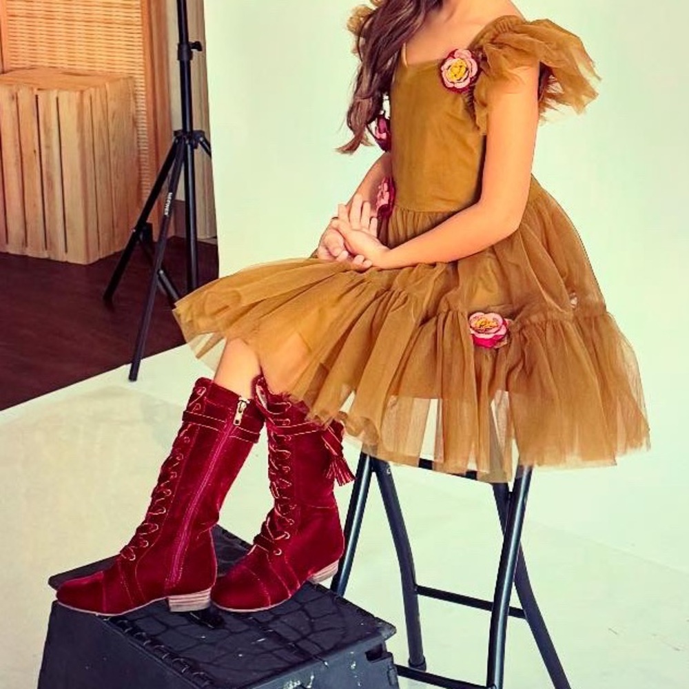 Joyfolie Mariah wine Velvet Lace-Up Ankle Boots with Tassel